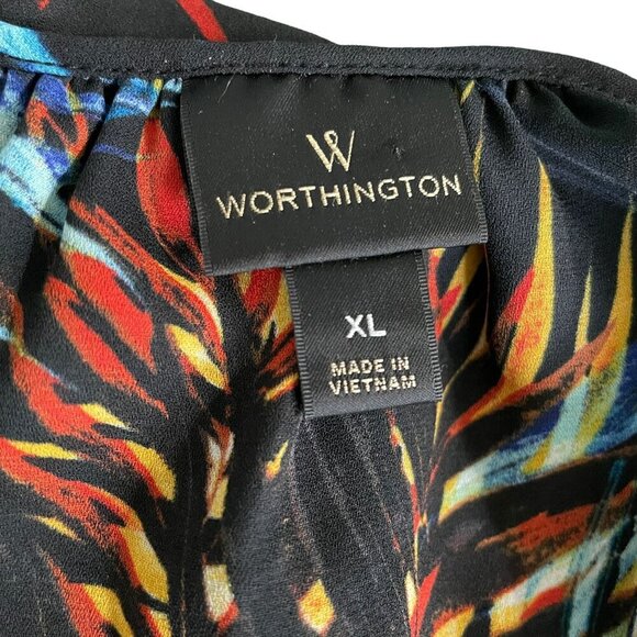 Worthington Tank Top Tunic Blouse Black Teal Leaves Size 1X - Picture 5 of 6